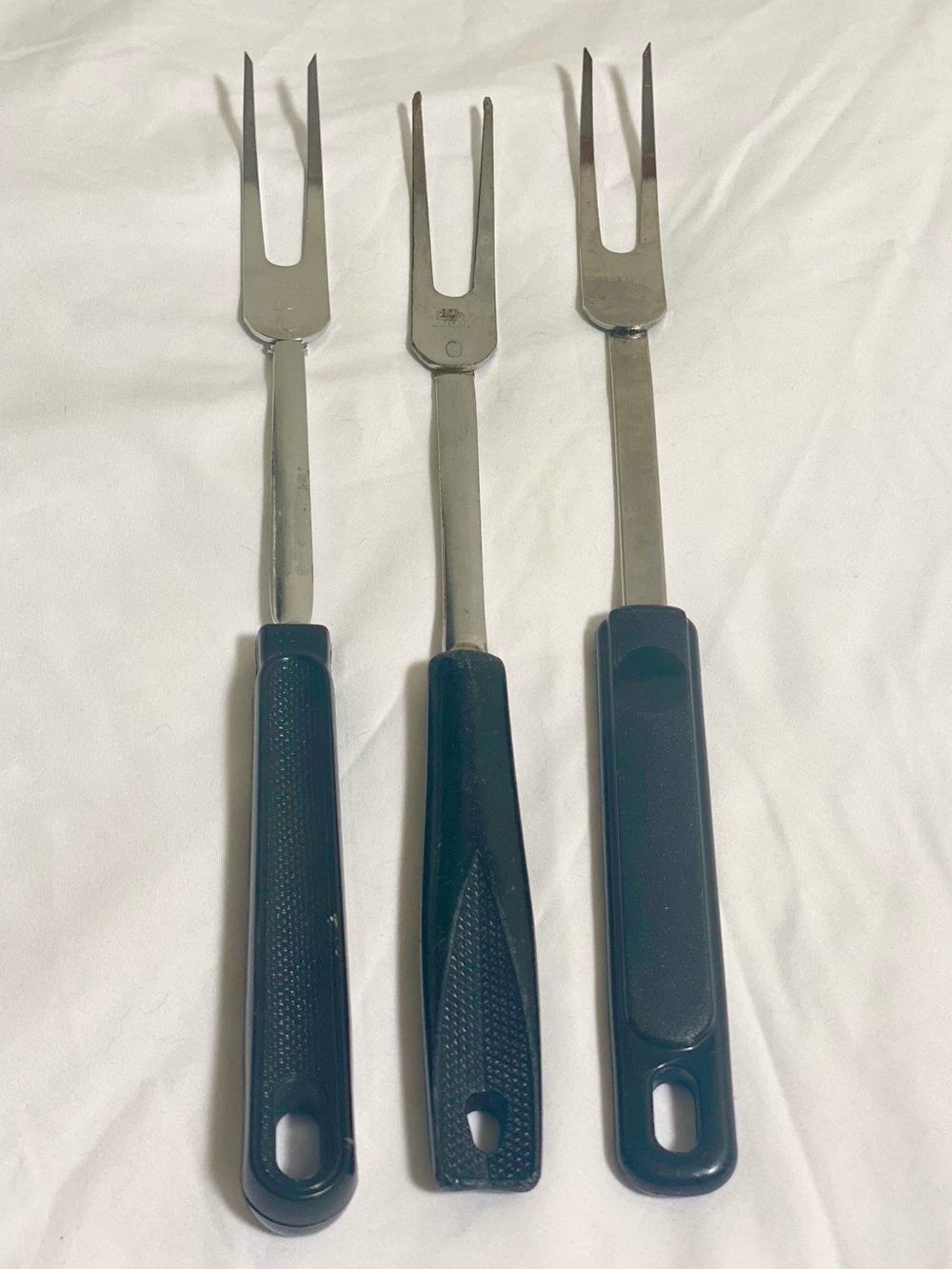 Vintage EKCO Lot of 3 Black Handle 2-Prong BBQ Meat Forks